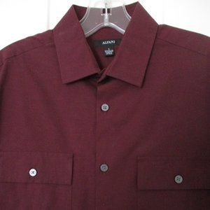 Macy's Alfani Mens L/S Burgundy Wine Cotton Stretch Dress or Casual Shirt- Small